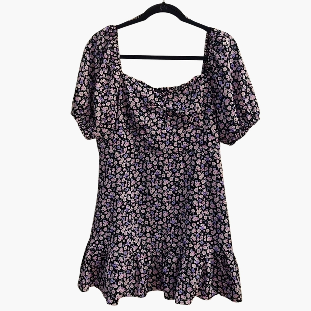 VICI Purple and Black Ditzy Floral Mini Ruffle Dress XL Cottagecore